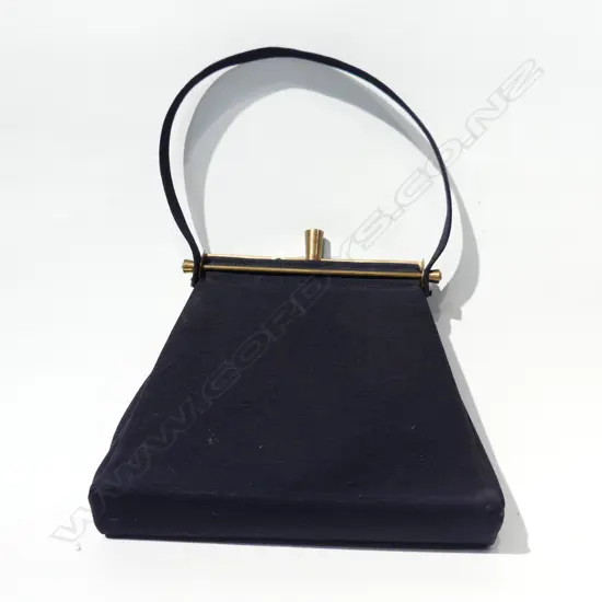 VINTAGE BLACK GROSGRAIN EVENING BAG C 1940-50'S