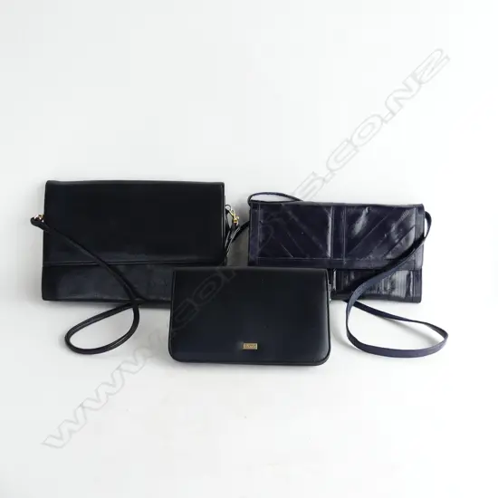 2 SM VINTAGE BLACK LEATHER SHOULDER BAGS + BUXON PURSE 