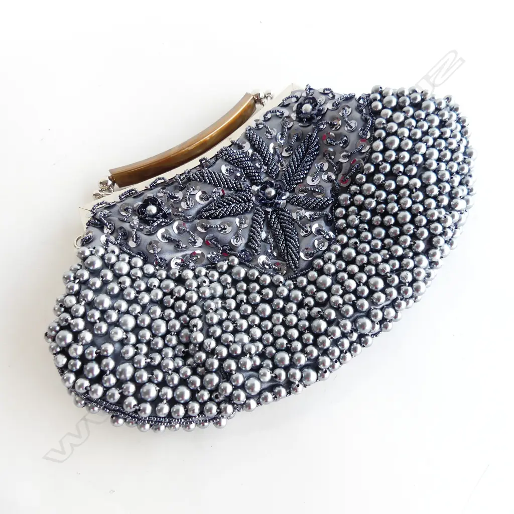 BLUE BEADED EVENING BAG W.300mm Image 1++
