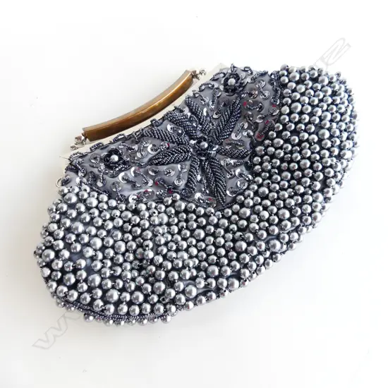 BLUE BEADED EVENING BAG W.300mm