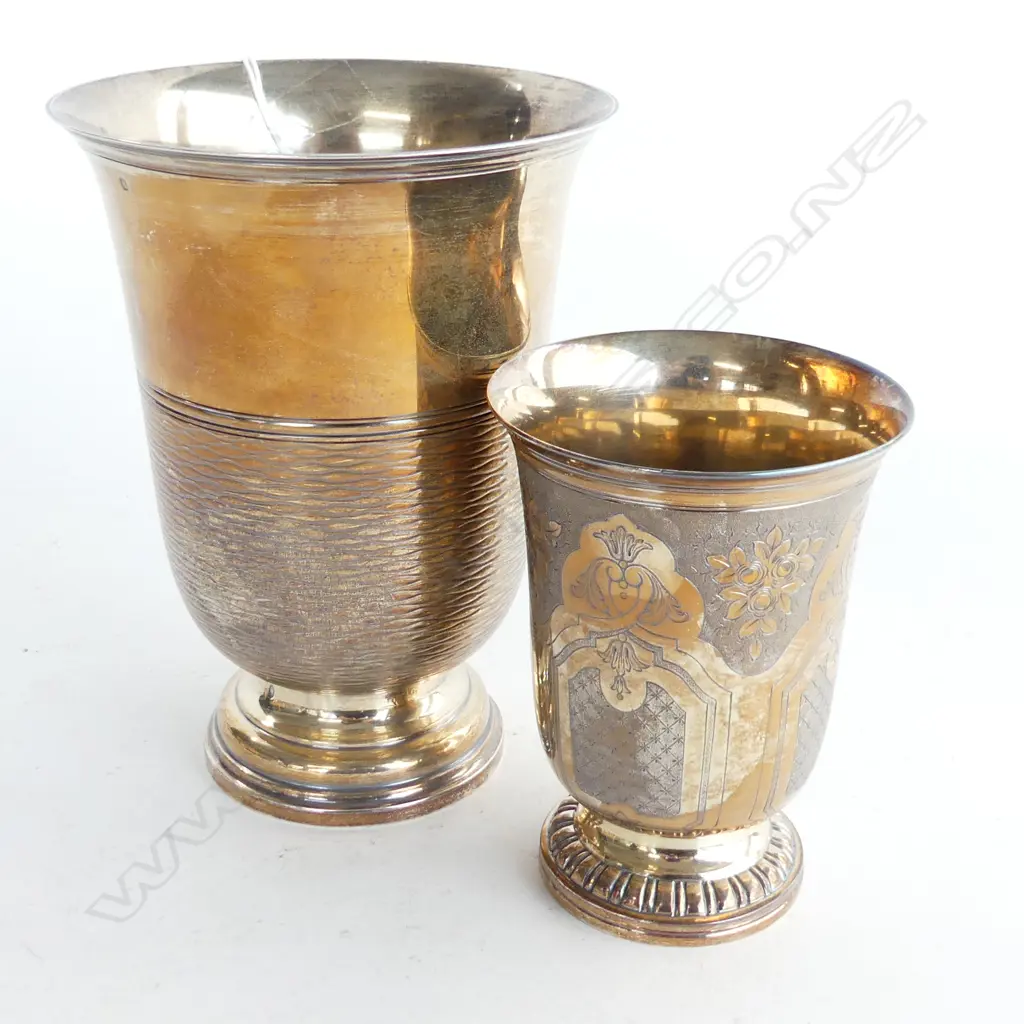 2 GILT SILVER PLATE BEAKERS BY RAVINET D'ENFERT FOR HERMES PARIS H.155 / 105mm Image 1++