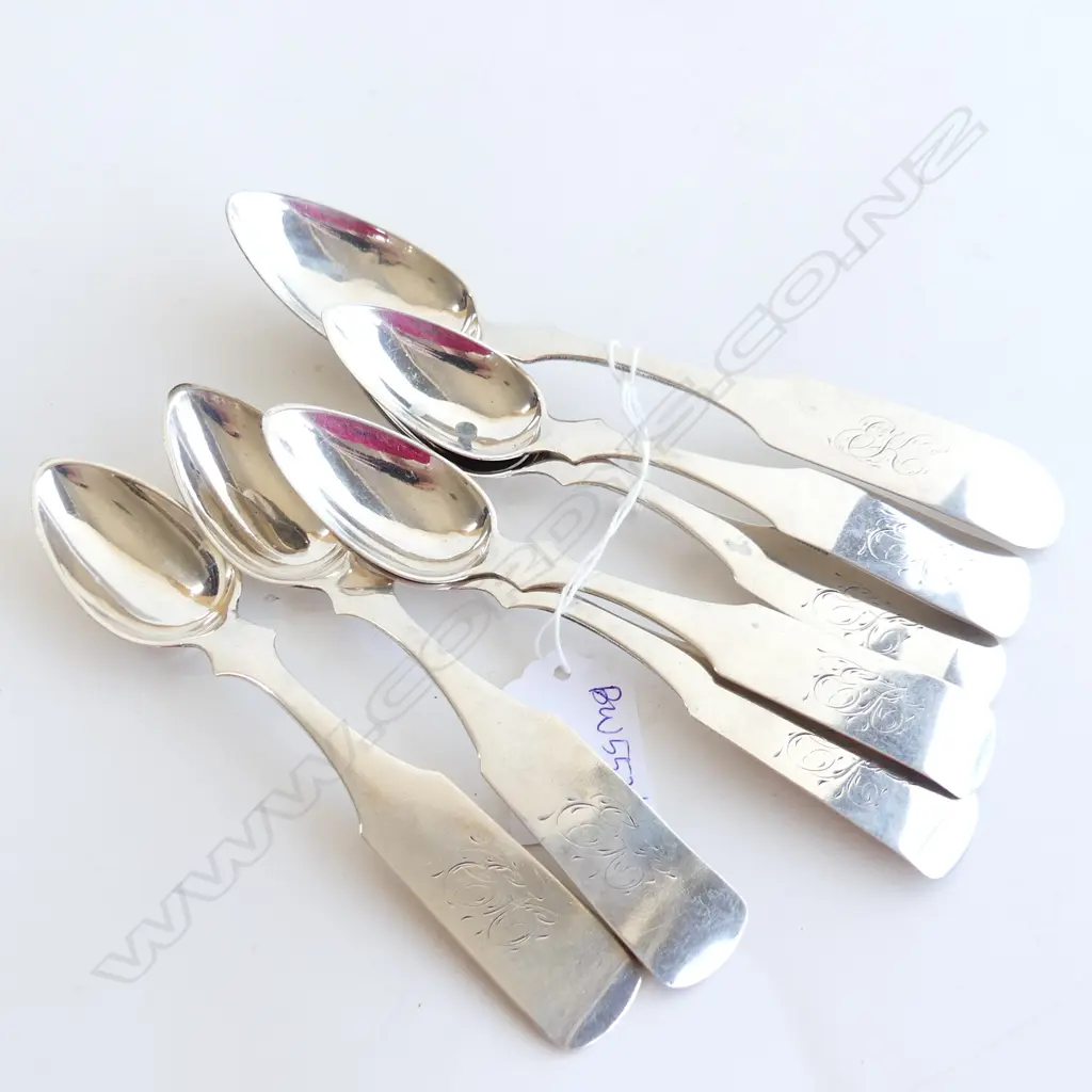 6 AMERICAN SILVER TEASPOONS BY W. McGREW (OH 1800-1859) + TABLESPOON 142 GRAMS Image 1++