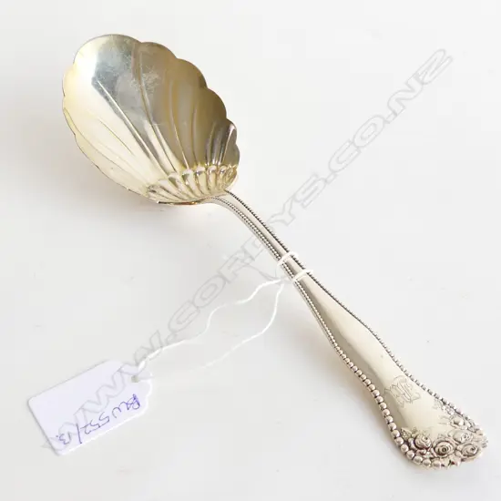 LG STERLING SILVER SPOON; SHELL BOWL ENGRAVED 'M 1902' L.230mm 72 GRAMS