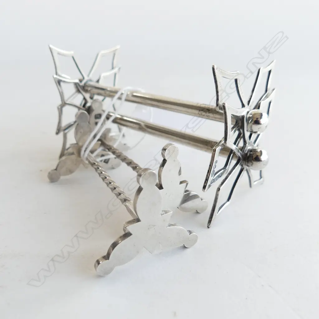 PAIR SILVER KNIFE RESTS AND PAIR OF SILVER PLATE KNIFE RESTS Image 1++