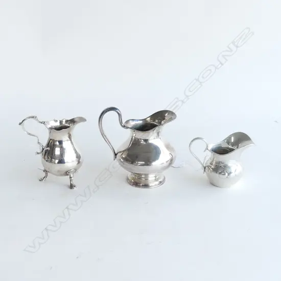3 SMALL SILVER JUGS 299 GRAMS
