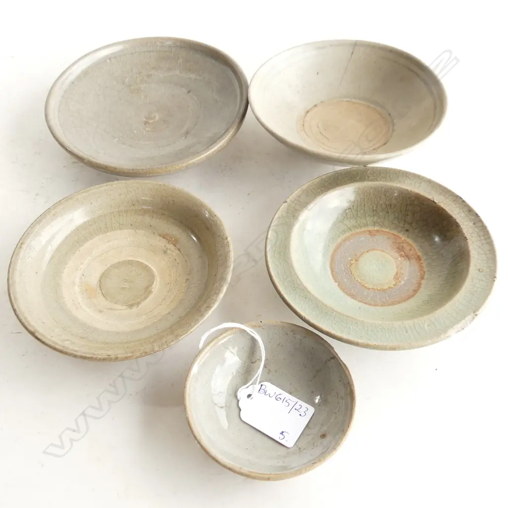 5 CHINESE SONG & YUAN CELADON BOWLS 140mm dia (faults) Image 1++