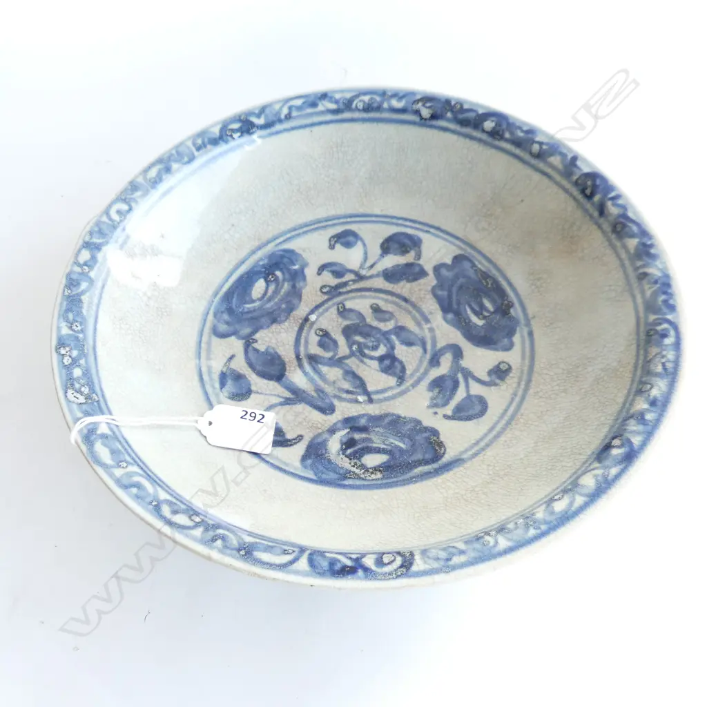 LG OLD CHINESE B/W BOWL 300mm dia chip to rim Image 1++