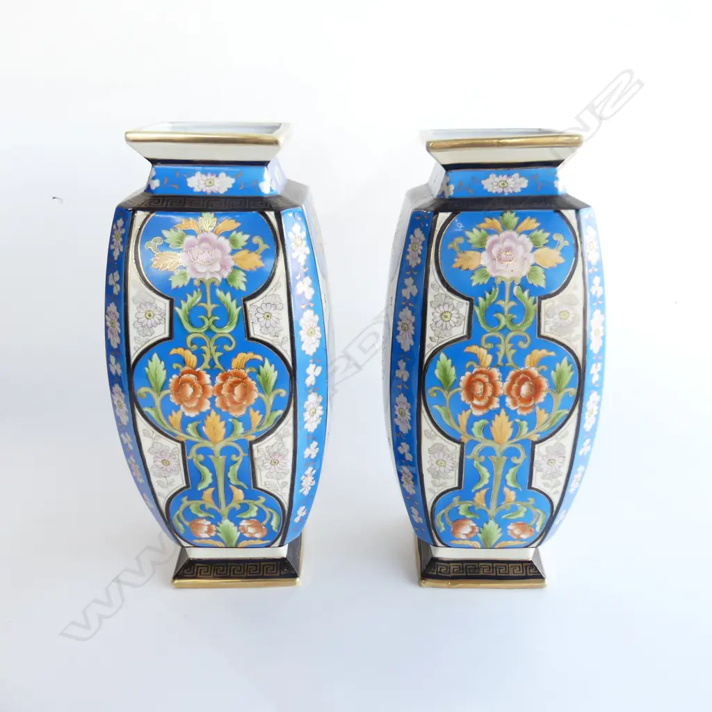 PR NORITAKE VASES; BLUE GROUND, RECTANGULAR SHAPE H.310mm Image 1++