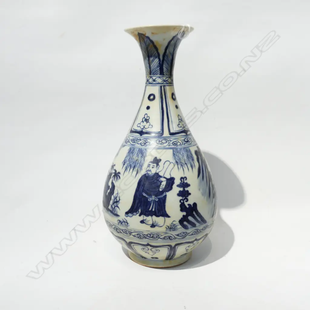 VINTAGE ORIENTAL BLUE & WHITE VASE H. 320MM Image 1++
