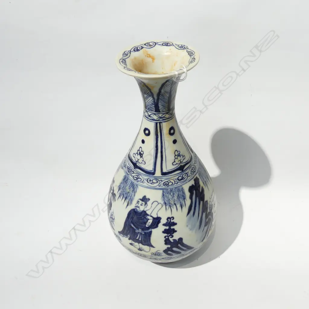VINTAGE ORIENTAL BLUE & WHITE VASE H. 320MM Image 1++