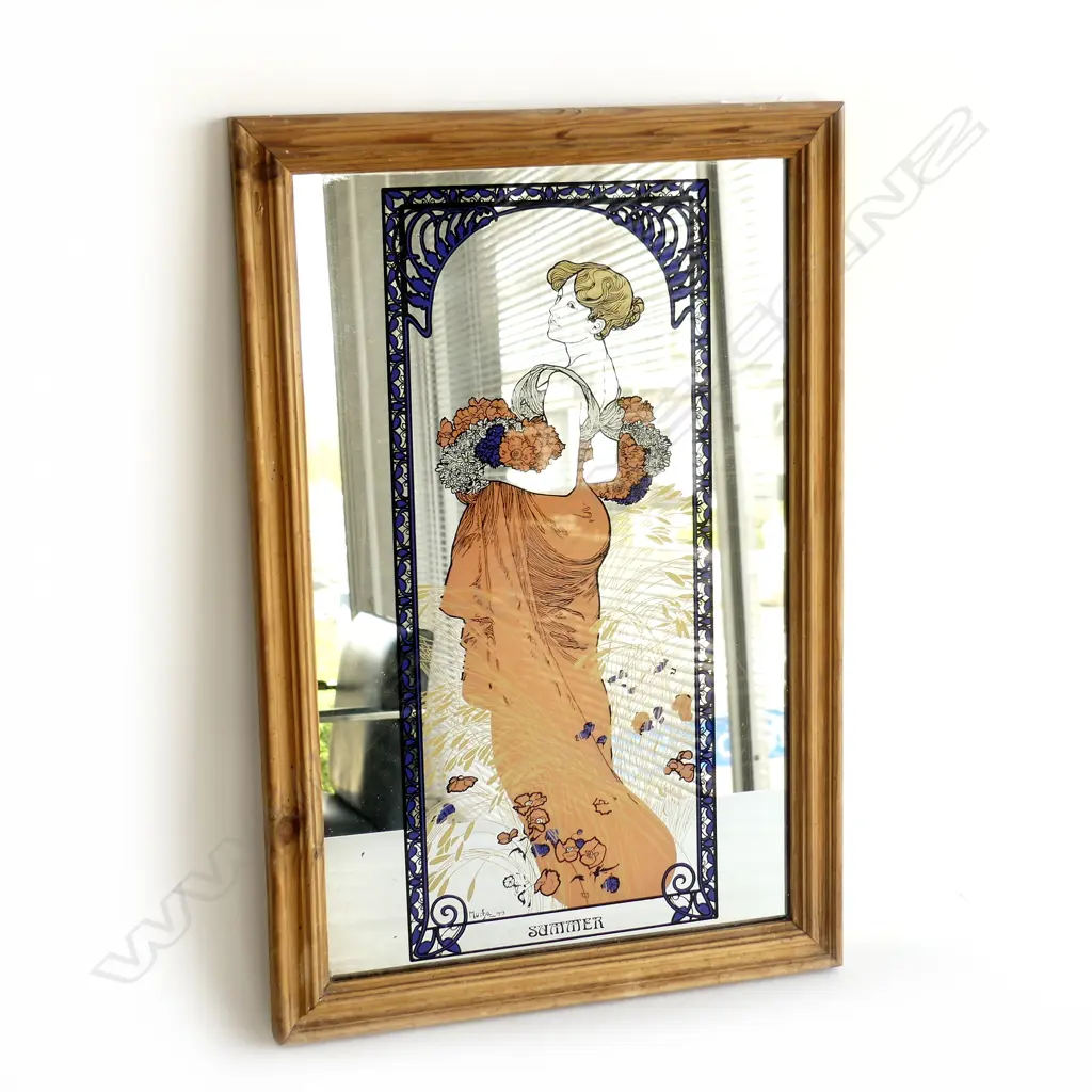 ART NOUVEAU REPRO FRAMED PRINTED MIRROR 'SUMMER' BY MUCHA 1903,  355 X 530MM Image 1++