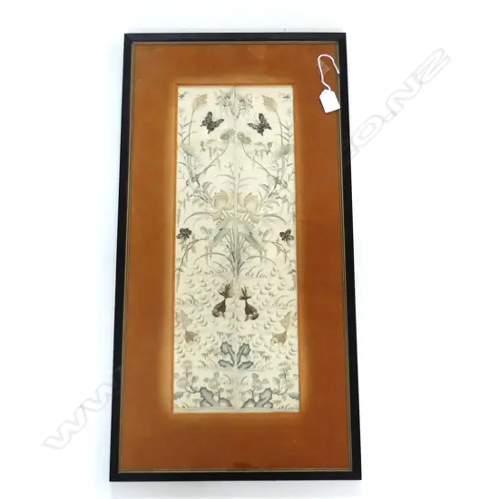 OLD CHINESE FINELY EMBROIDED SILK MADERINS CUFFS 490 x 175mm framed