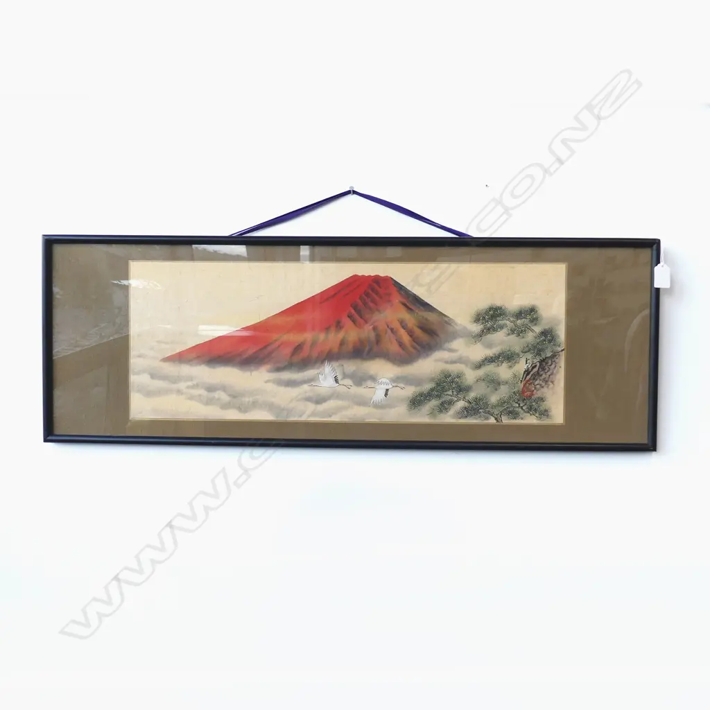 JAPANESE MT FUJI W/C PAINTING framed under glass 310 x 910mm Image 1++