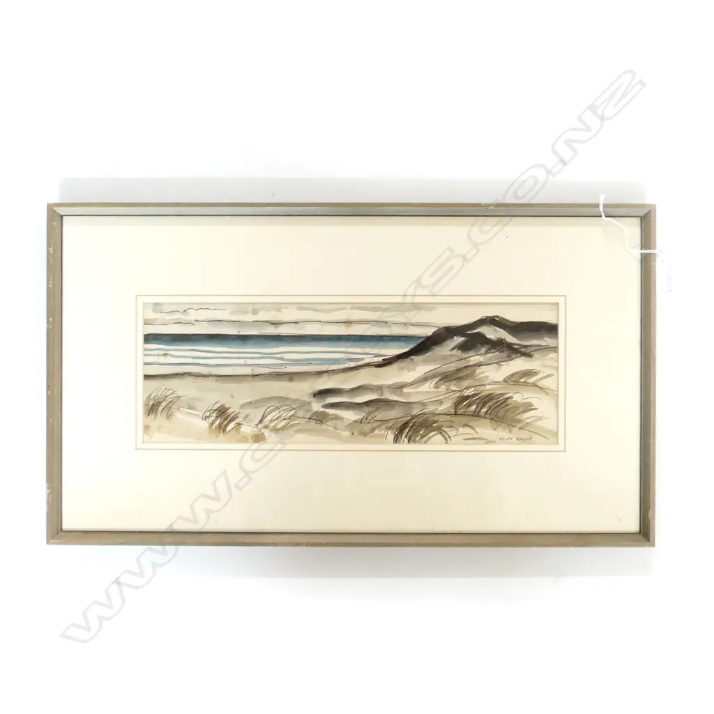HELEN BROWN W/C BEACH SCENE SIGNED 130 x 360mm Image 1++