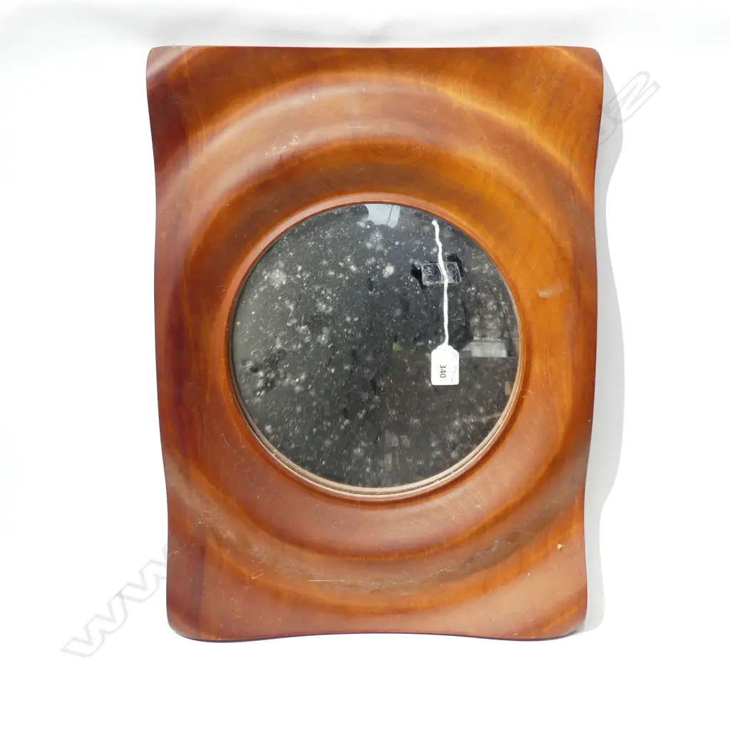 ROUND MIRROR w TURNED KAURI WOOD FRAME H.540 x 400mm  Image 1++