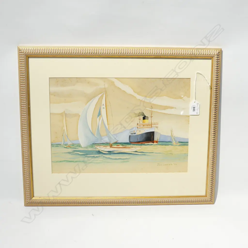 JOHN LAWFORD WC SIGNED & DATED 1952, SHIP & YACHTS IN HARBOUR Image 1++