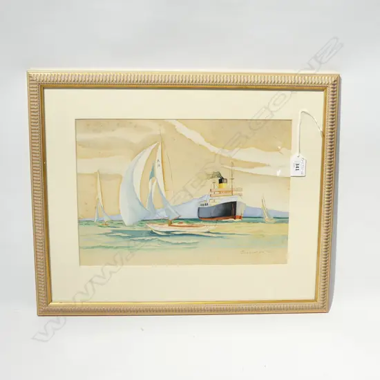 JOHN LAWFORD WC SIGNED & DATED 1952, SHIP & YACHTS IN HARBOUR