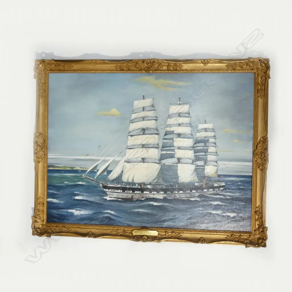 OIL ON CANVAS w ORNATE GILT FRAME, 'THE AUSTRALIAN WOOD CLIPPER MOUNT STEWART 1903. H.750 x 1000MM Image 1++