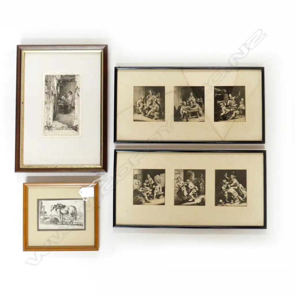 4 FRAMED ANTIQUE ENGRAVINGS EX.OLD AKL ESTATE one with broken glass Image 1++
