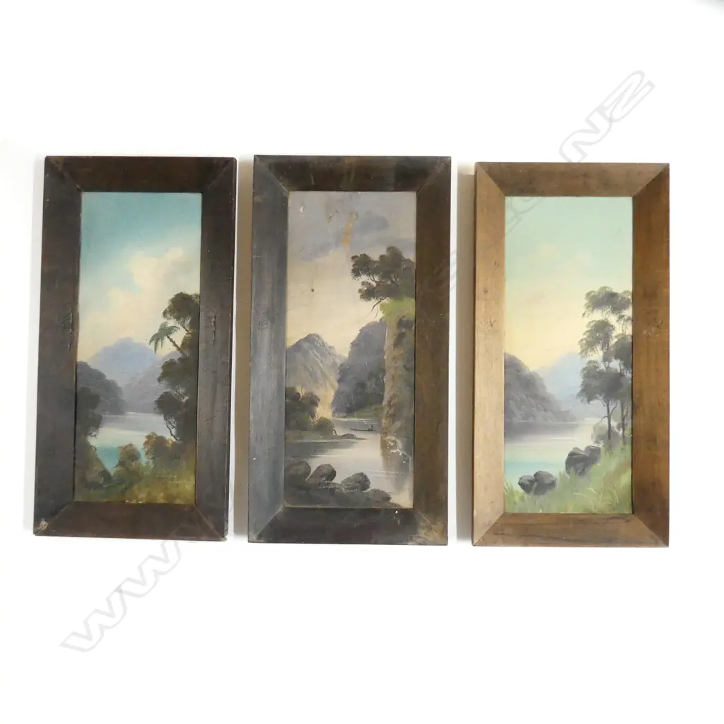 3 X F. MAXWELL COLONIAL  OILS LAKE /RIVER SCENES 600 x 240mm Image 1++