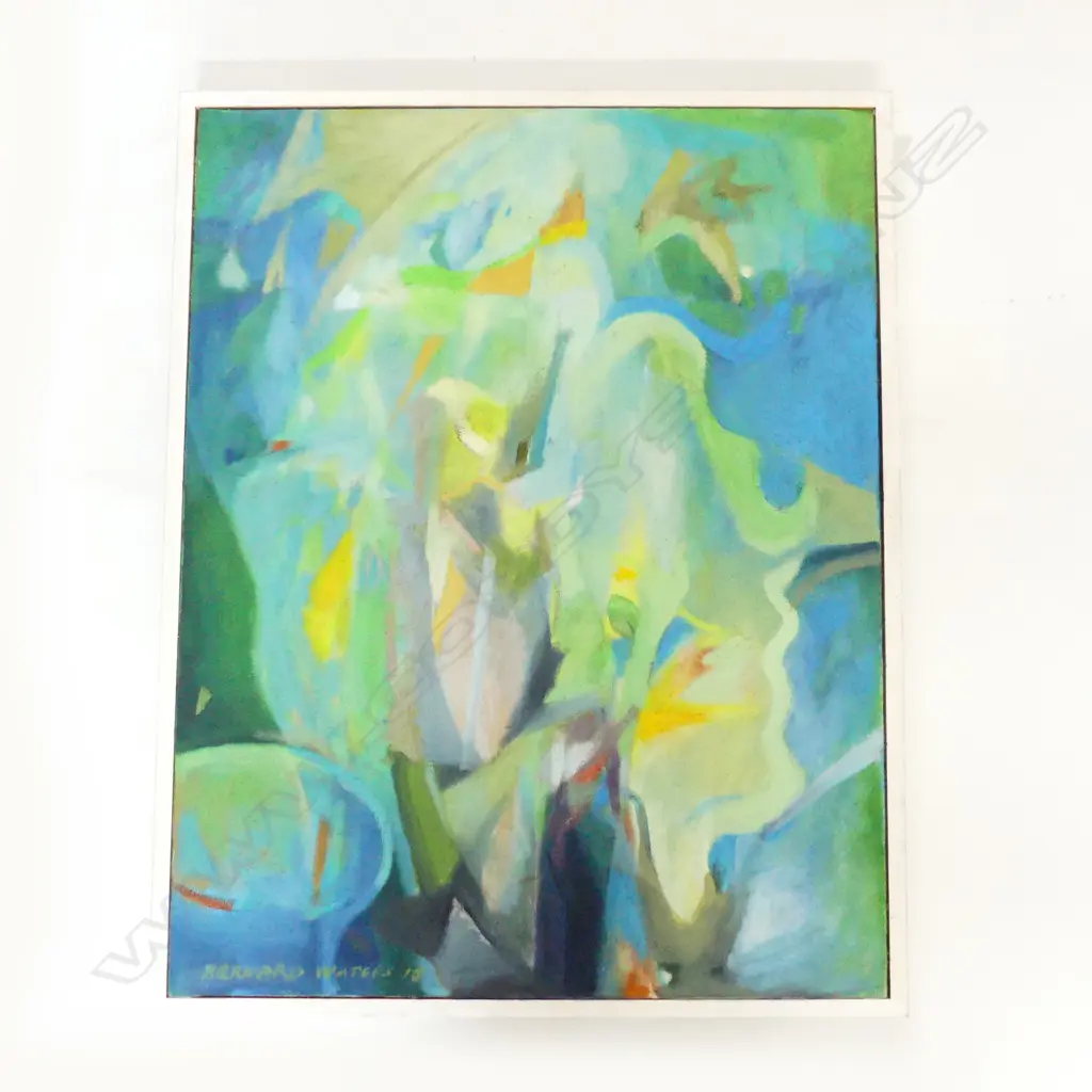 BERNARD WATERS (NZ WORKING c.1968-2018), UNTITLED BLUE ABSTRACT, OIL ON CANVAS 2018 745x585mm Image 1++