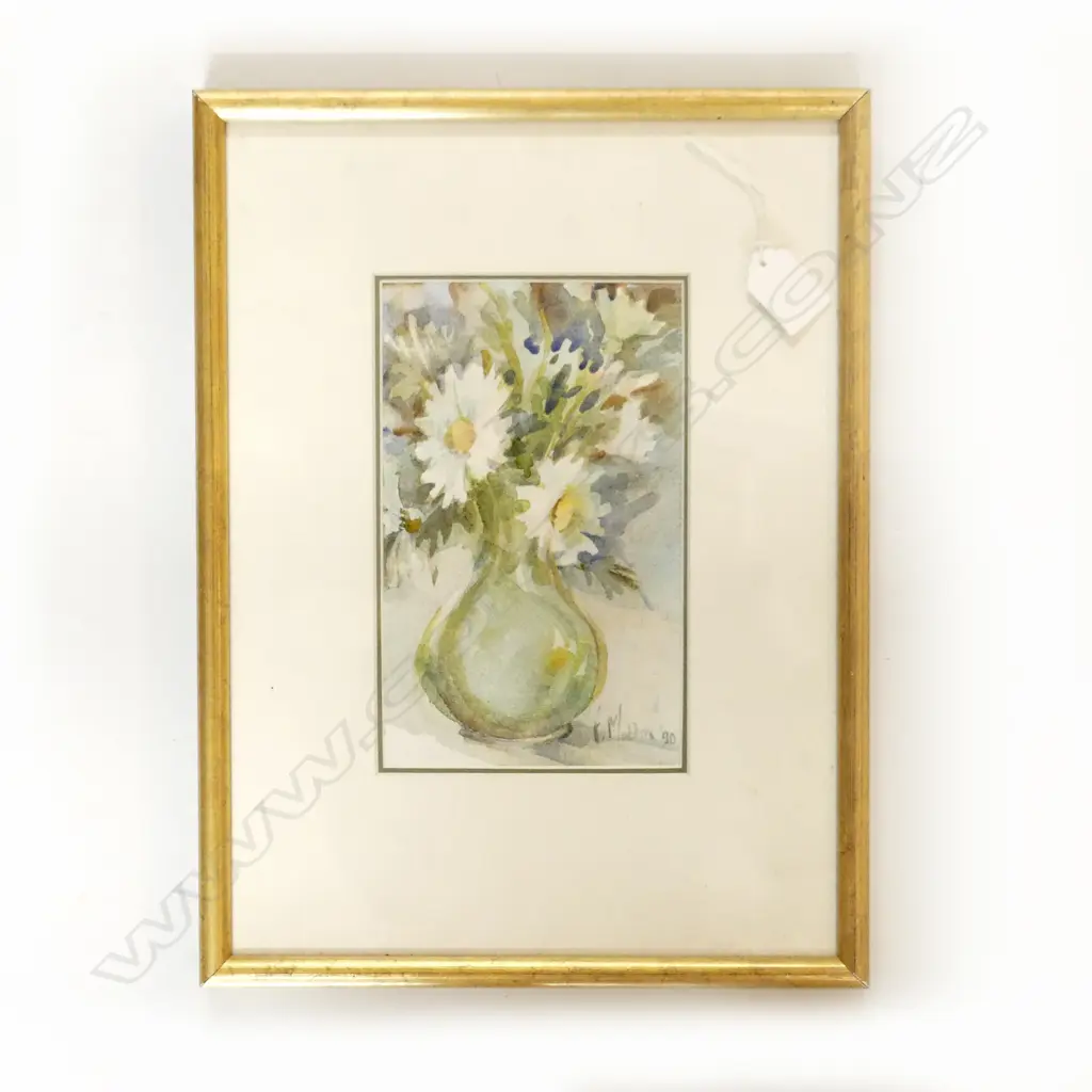 Ernestine Maddox (NZ) w/c STILL LIFE 'DAISIES IN GLASS' 205 x 125mm Image 1++