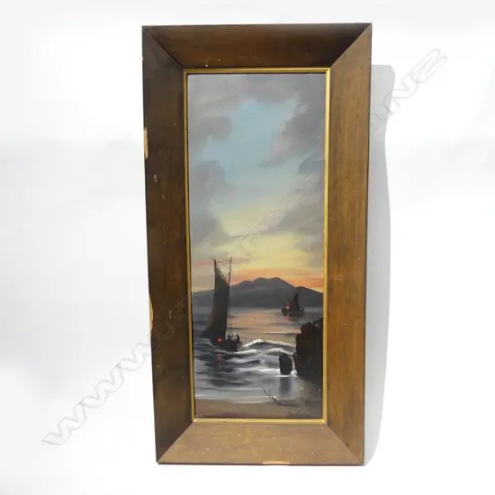 PAUL WREN 'EVENING RANGITOTO' COLONIAL OIL ON BOARD 615x235mm