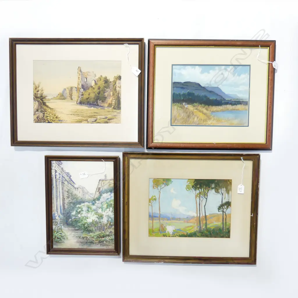 4 LANDSCAPES; 2 SIGNED W/C 240x340mm + PASTEL & OIL 230x315mm Image 1++