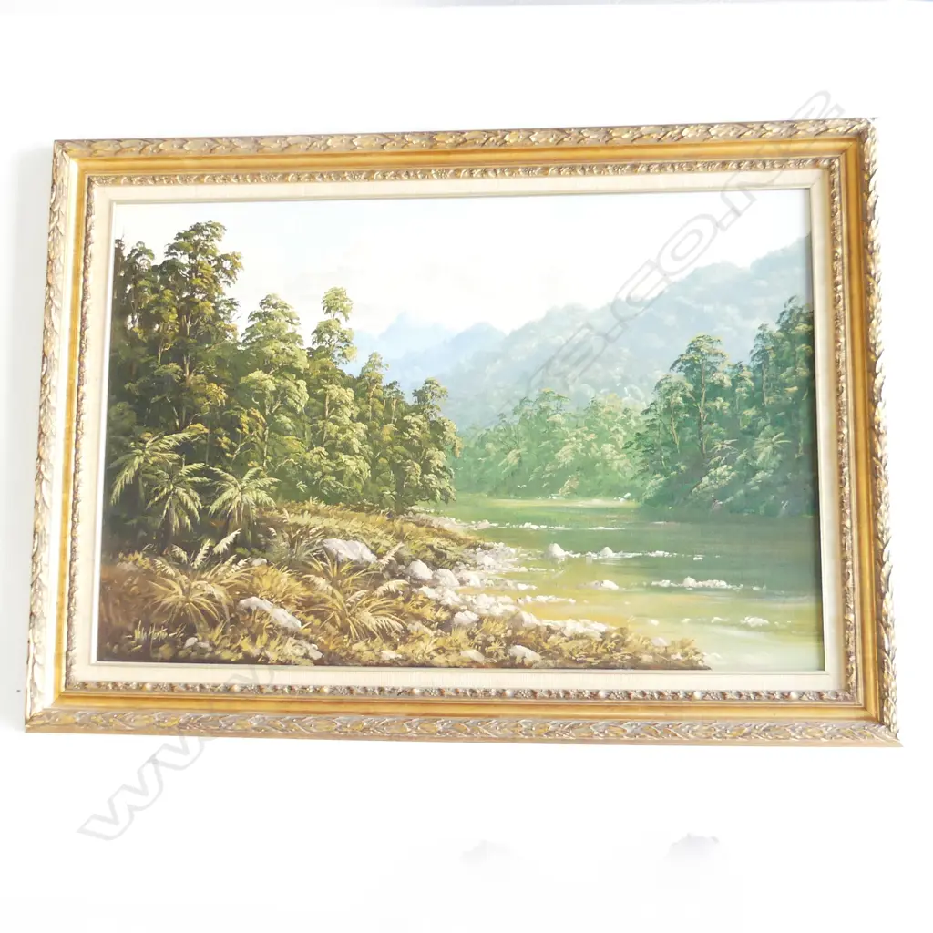 JOHN W. HORTON 'WANGANUI RIVER' OIL ON CANVAS BOARD 595x900mm Image 1++