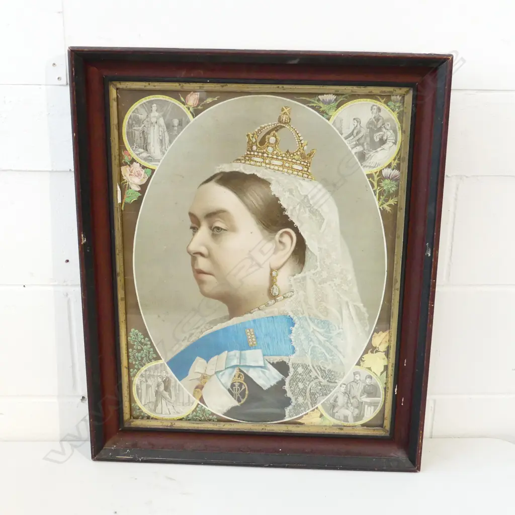 FRAMED VINTAGE COLOUR PRINT QUEEN VICTORIA H.420 x 350mm Image 1++