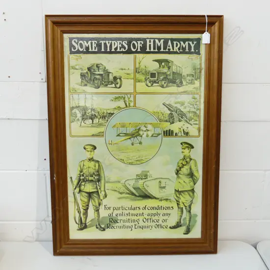 FRAMED LAMINATED PRINT 'Some Types of HM Army' H.460 X 700mm