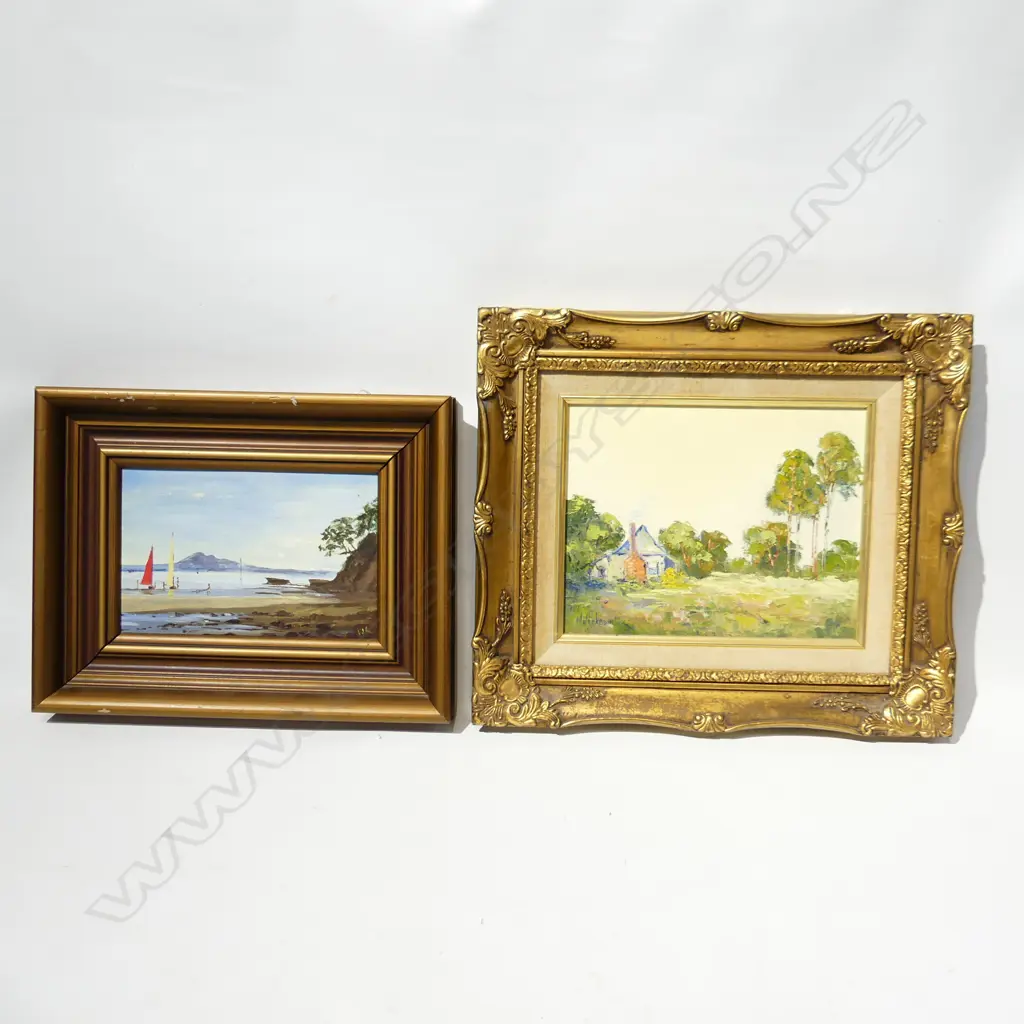 2 FRAMED OIL ON BOARD, SCENES, 1 GILT FRAME  (215 X 135MM & 190 X 240MM) Image 1++