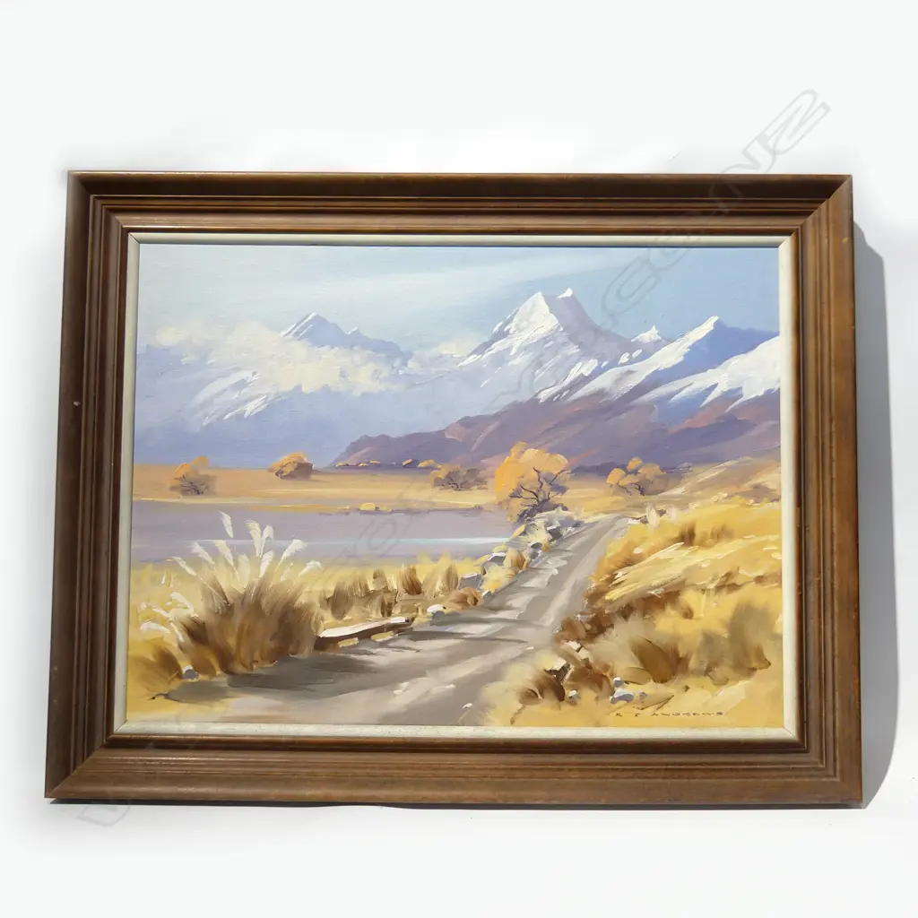 'BRAEMAR ROAD, MT COOK' OIL ON CANVAS by K J ANDREWS. H.450 X 600mm Image 1++
