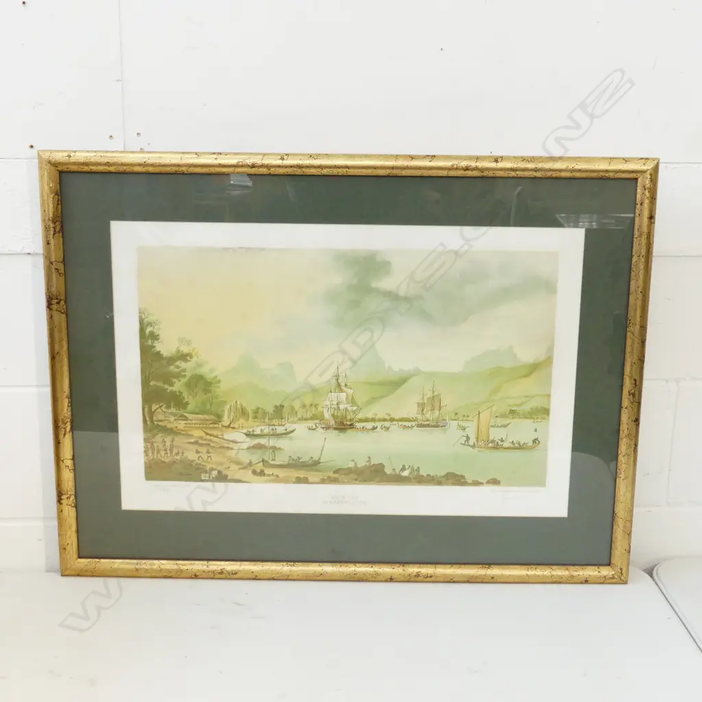 REPRO PRINT by MICHEL GRANDIDIER 'BAIE DE COOK ILE DE MOOREA' 1796. H.400 x 620mm Image 1++