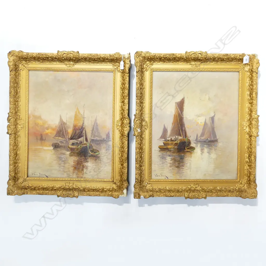 PR LATE 19th / EARLY 20thC SAILBOATS, OIL ON CANVAS, SIGNED VAN HIER 490x390mm Image 1++