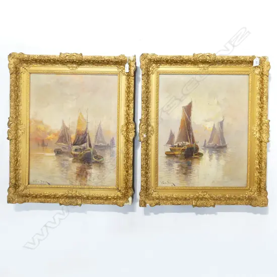 PR LATE 19th / EARLY 20thC SAILBOATS, OIL ON CANVAS, SIGNED VAN HIER 490x390mm