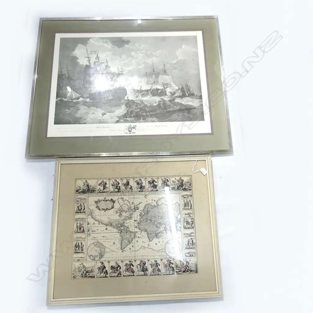 2 LG PRINTS; BRITISH VS DUTCH NAVY 1797 620x830mm + WORLD MAP (TEARS) Image 1++