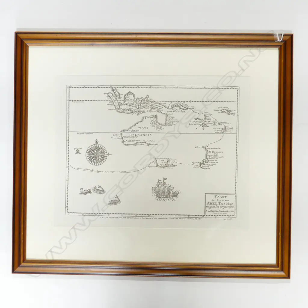 ABEL TASMAN 1642 MAP; EARLY NZ & AUST. 1967 PRINT 355x450mm Image 1++