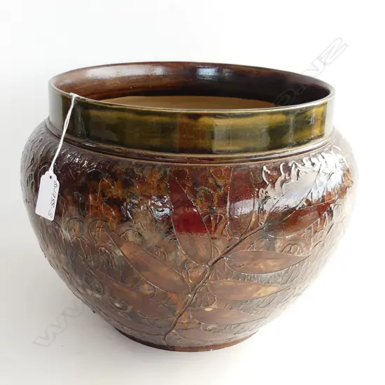 LGE ROYAL DOULTON STONEWARE JARDIMIERE LEAF PATTERN H.235mm