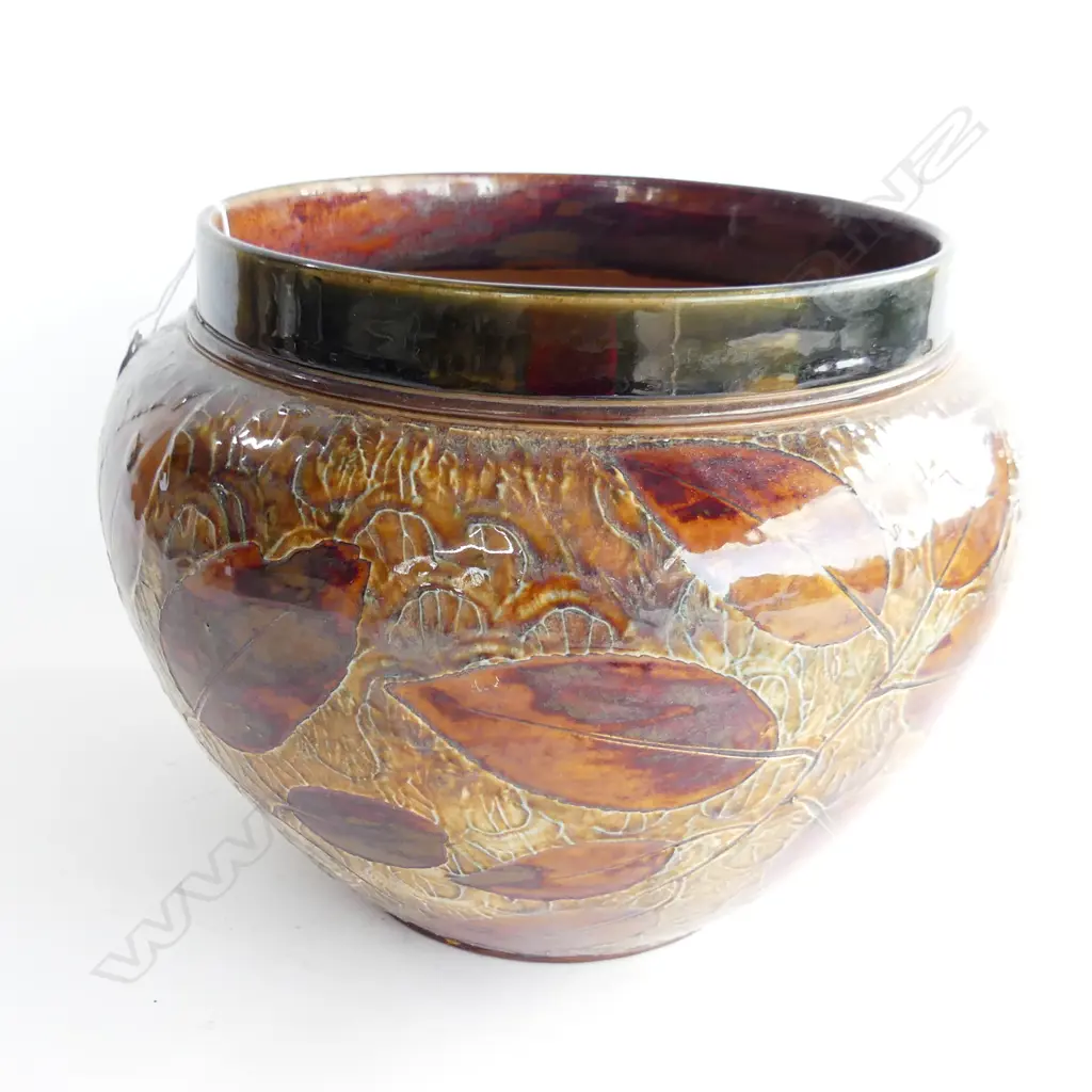 ROYAL DOULTON STONEWARE LEAF PATTERN JARDINIERE H.200mm Image 1++