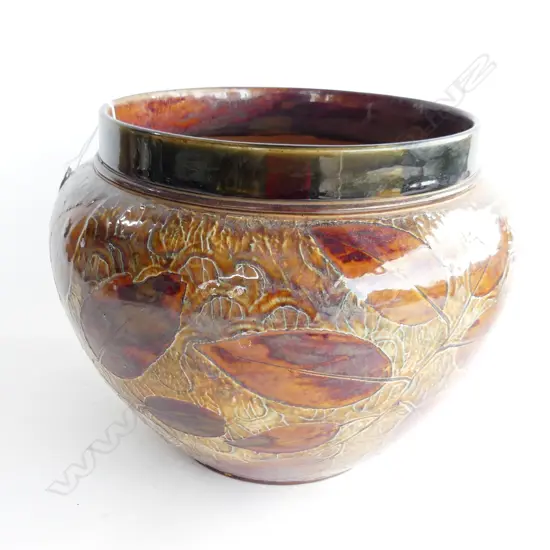 ROYAL DOULTON STONEWARE LEAF PATTERN JARDINIERE H.200mm