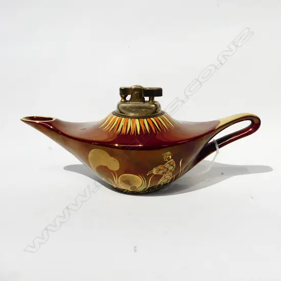 CARLTON WARE ROUGE ROYALE GENIE LAMP LIGHTER WITH ORIENTAL PATTERN L. 210MM