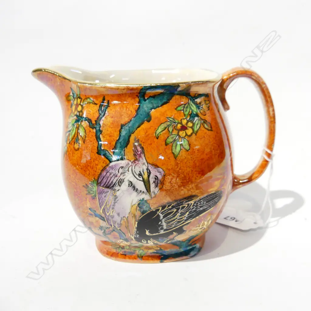 DECO PERIOD ORANGE LUSTRE VASE WITH EXOTIC BIRD DECORATION, STAMPED 'JAVA' Image 1++
