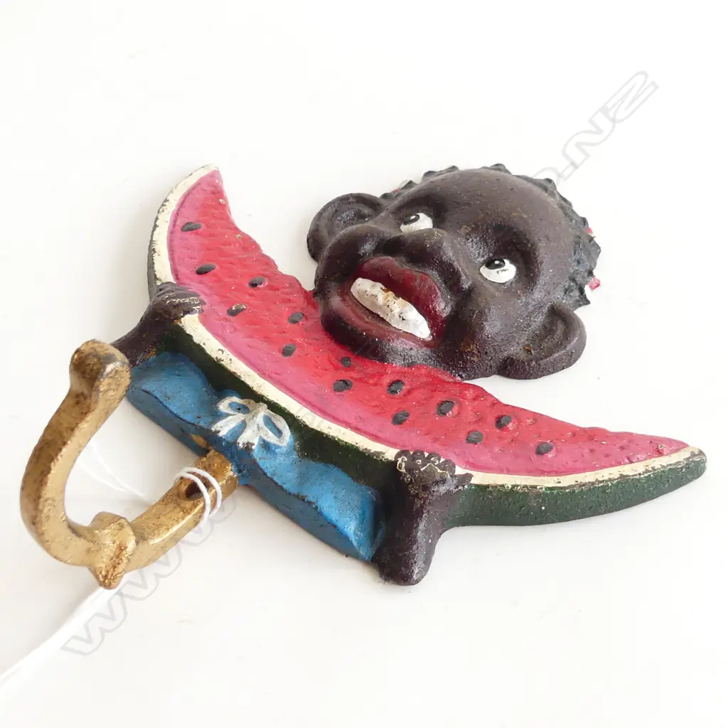 BLACK BOY WITH WATERMELON CAST IRON WALL HOOK Image 1++