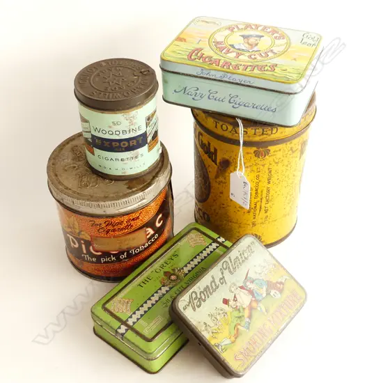 6 VINTAGE TOBACCO TINS; RIVERHEAD GOLD H.155mm