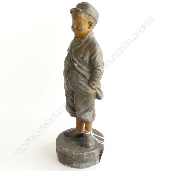 ANTIQUE SPELTER BOY 'CONTENTMENT' H.280mm