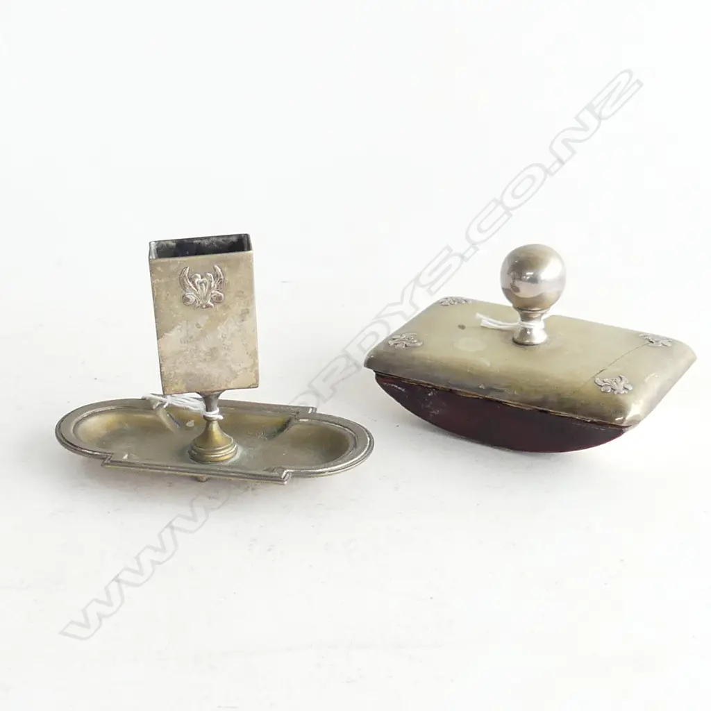 2 PCES GERMAN 800 SILVER BY J. KRISCHER NACHFOLGER; INK BLOTTER W.125mm + MATCH BOX HOLDER H.90mm Image 1++
