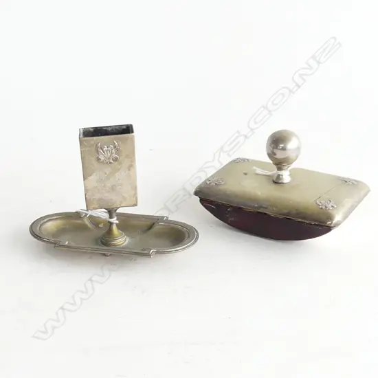 2 PCES GERMAN 800 SILVER BY J. KRISCHER NACHFOLGER; INK BLOTTER W.125mm + MATCH BOX HOLDER H.90mm