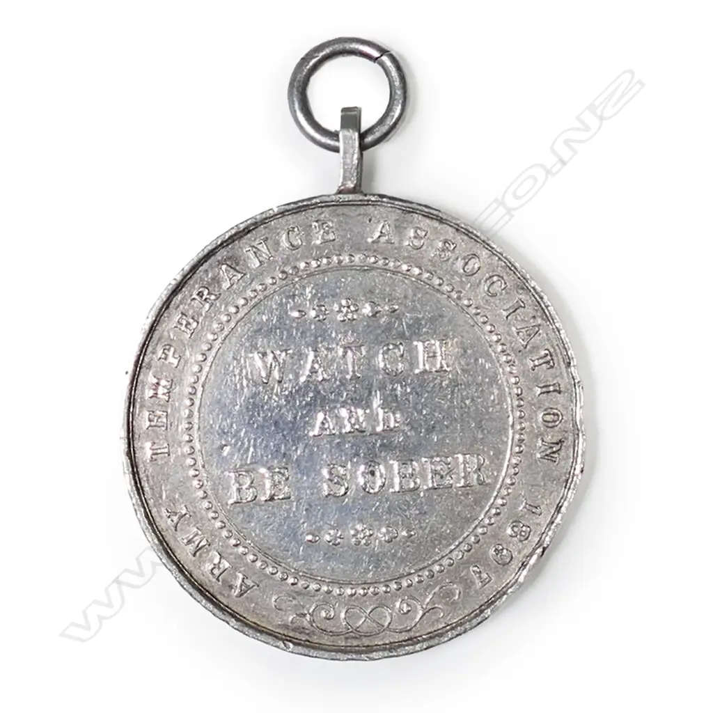 1897 BRITISH COLONIAL INDIAN ARMY TEMPERANCE MEDAL 'WATCH & BE SOBER', DIA.14mm Image 1++
