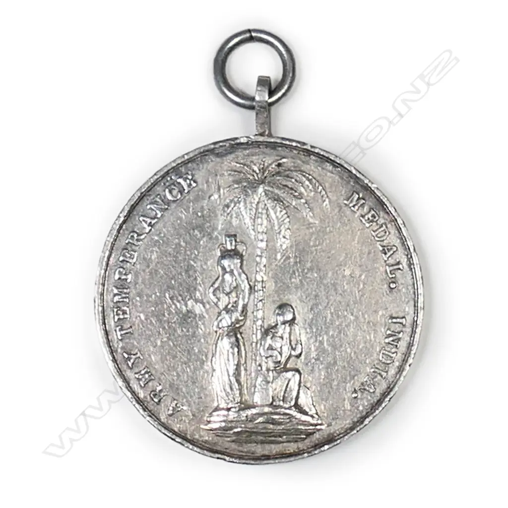 1897 BRITISH COLONIAL INDIAN ARMY TEMPERANCE MEDAL 'WATCH & BE SOBER', DIA.14mm Image 1++